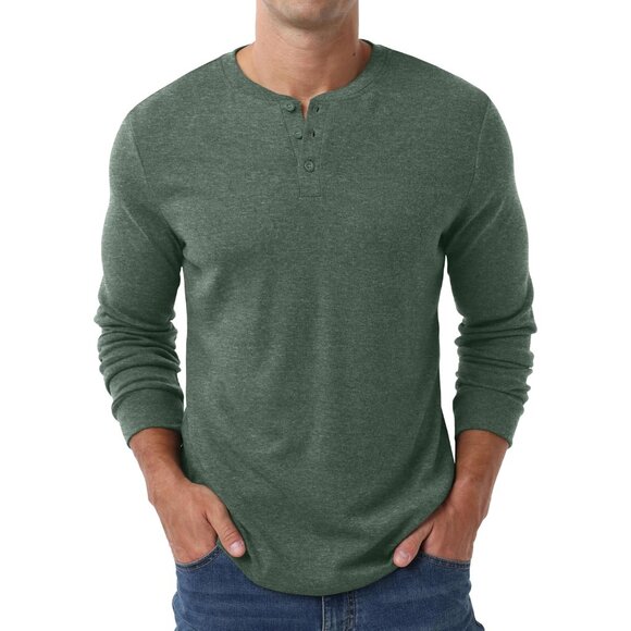 Men's Henley Shirts Long Sleeve Casual Classic T-Shirts Button Henley Pullover T - Picture 4 of 5